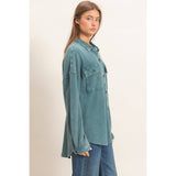 Mineral Wash Waffle Knit Shacket, Dark Teal