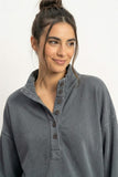 Mineral Wash Button Front Sweatshirt, Dark Grey (S-L)