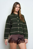 Button Down Striped Cardigan, Hunter Green
