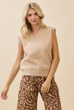 Classic V-Neck Sweater Vest- Taupe (2X, 3X)