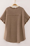 Scallop Trim Stripe Knit Top- Mocha
