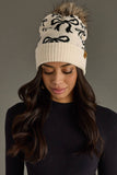 Beige & Black Bow Pom Hat