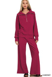 Ribbed Quarter Zip & Pants Set, Cabernet(S-L)