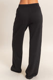 Elastic Waist Straight Leg Pants- Black