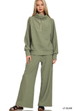 Ribbed Quarter Zip & Pants Set, Light Olive (S-L)