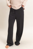 Elastic Waist Straight Leg Pants- Black