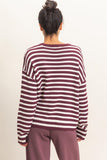 Striped Crew Neck Sweater, Dark Cherry (S-L)
