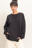 Oversized Crew Neck Top, Black (S-L)