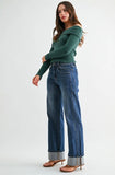 High Rise Slim Wide Cuffed Leg