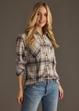 Black, Lt. Gray & Brown Plaid Button Up