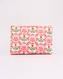 Quilted Pouch, Pink Tile Floral