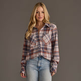 Dusty Blue, Brick & Tan Plaid Button Up