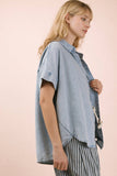 Mineral Washed Chambray Oversized Shirt Top (M)