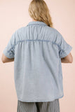 Mineral Washed Chambray Oversized Shirt Top (M)