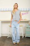 Raw Edge Sleeveless Button Down Knit