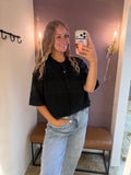Short Sleeve Button Up Sweater Cardigan, Black (S-L)