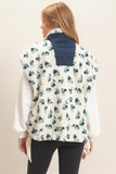 Floral Sherpa Vest With Corduroy-Blue