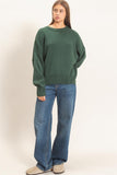 Ribbed Crew Neck Sweater-Dark Green