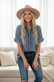 Frayed Trim Denim Button Top (S-L)