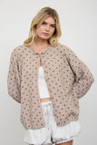 Polka Dot Raw Edge Cardigan, Mocha