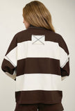 Half Zip Long Sleeve Stripe Knit Top- Brown