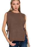 Side Tie Sweater Vest, Brown (L)