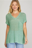Short Sleeve Pocketed Sweater- Mint