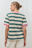 STRIPED TEE WITH CONTRAST RIB BAND (S-L)