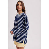 Oversized Striped Long Sleeve, Navy/Cloud