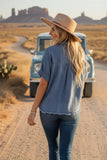 Frayed Trim Denim Button Top (S-L)