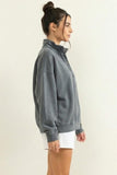 Mineral Wash Button Front Sweatshirt, Dark Grey (S-L)