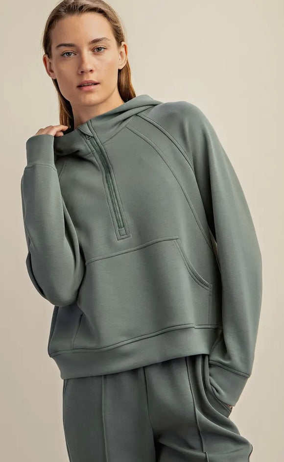 Comfy Luxe Quarter Zip Hoodie, Sage Leaf (1x, 3x)