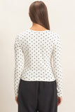 Polka Dot Button Front Long Sleeve Top