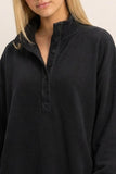 Mineral Wash Button Front Sweatshirt, Black (S-L)