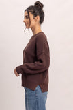 Ribbed Crew Neck Sweater-Dark Brown