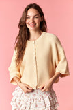 Thin Curly Edge Half Sleeve Cardigan, Butter Yellow