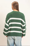 Striped Oversized Sweater-Dark Green