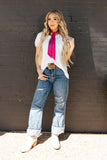 Casual Thick Ribbed V Neck Top, Ivory (S-3X)