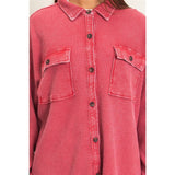 Mineral Wash Waffle Knit Shacket, Red
