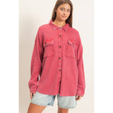 Mineral Wash Waffle Knit Shacket, Red