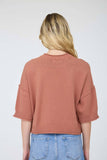 Exposed Seam Drop Shoulder Short Sleeve Top, Sienna