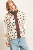 Floral Sherpa Vest With Corduroy-Brown