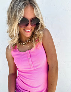 Brandee Snap Henley Tank, Pink (S/M, 1x-3x)