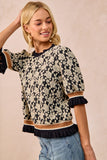 Textured Rose Knit Banded Puff Sleeve