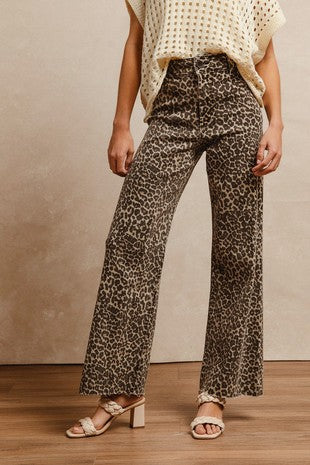 Leopard Print High Rise Flare Jeans (S-XL)