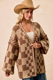 Checkered Chunky Cardigan- Taupe