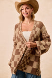 Checkered Chunky Cardigan- Taupe
