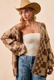 Checkered Chunky Cardigan- Taupe