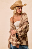Checkered Chunky Cardigan- Taupe