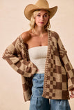Checkered Chunky Cardigan- Taupe
